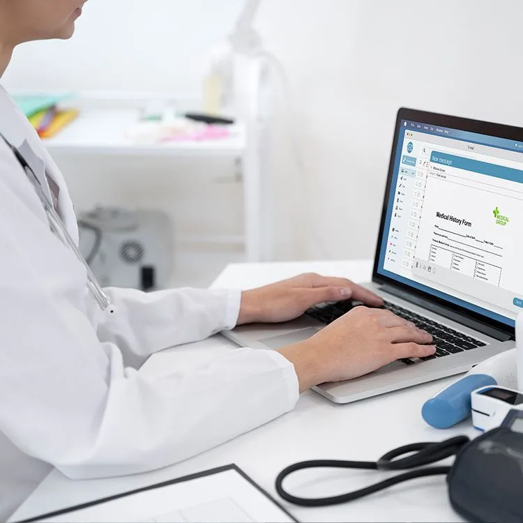 Doctor writing about routine medical checkup web