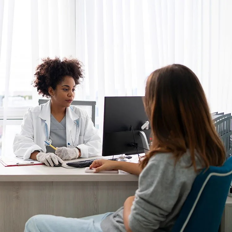 Female doctor consults patient web