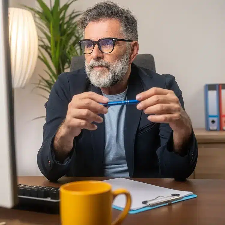 Mature man working on computer web