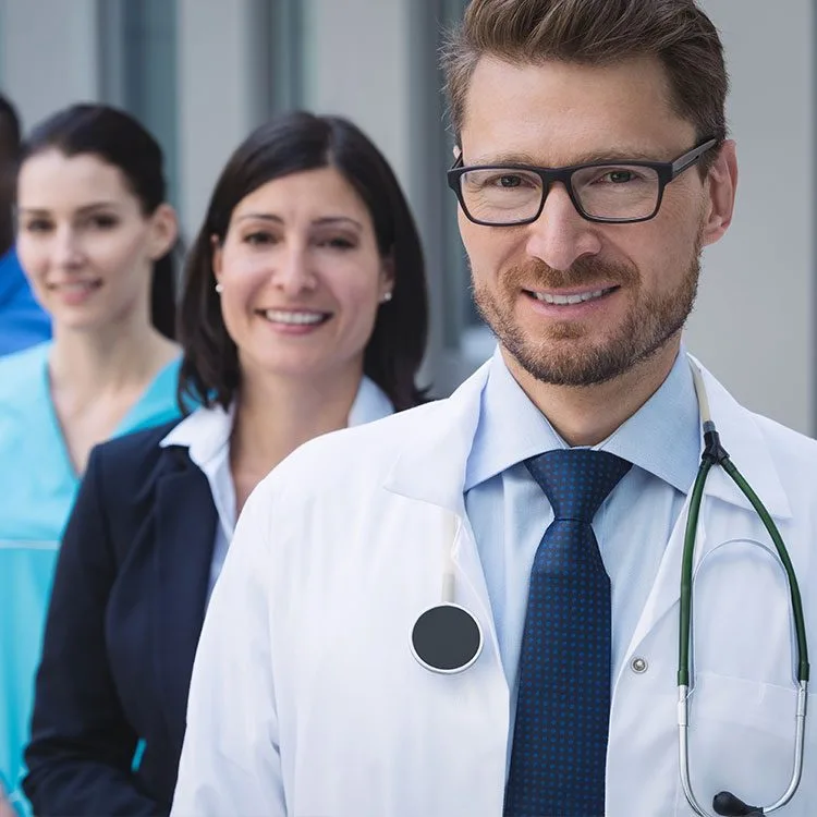 Team doctors standing row web